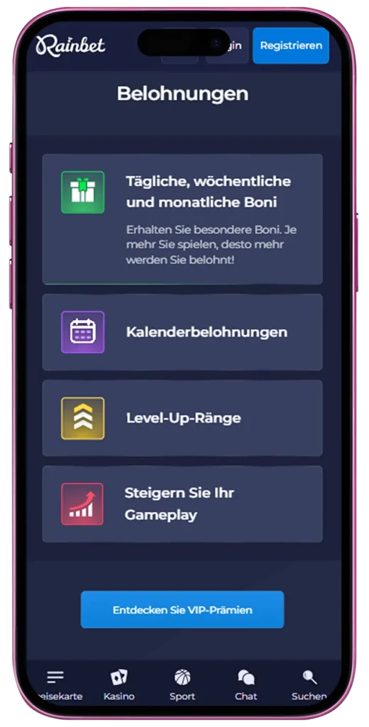 Belohnungen auf Rainbet Casino App